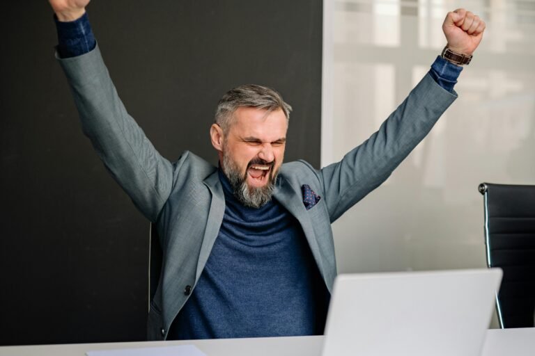 Happy person during job interview.