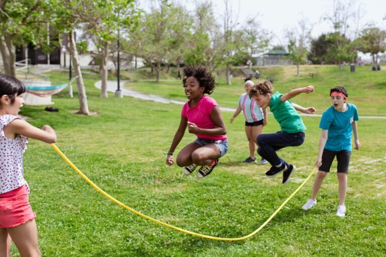 Group of summer campers playing.