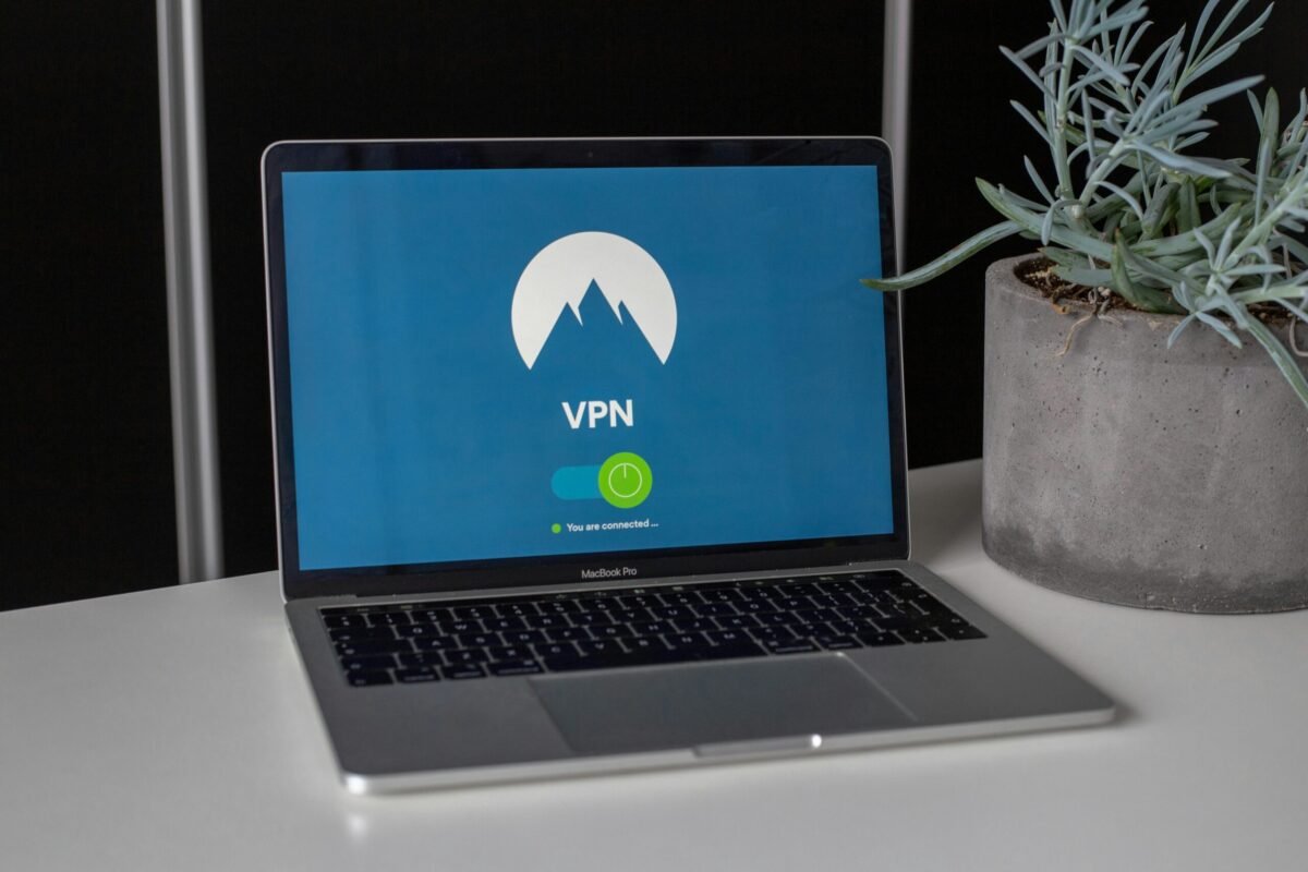 Laptop enabling a VPN connection for security.